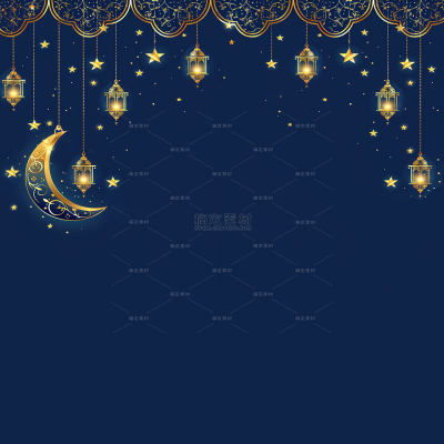 Eid Al Adha Elegant Indigo and Gold Illustrations Background Image