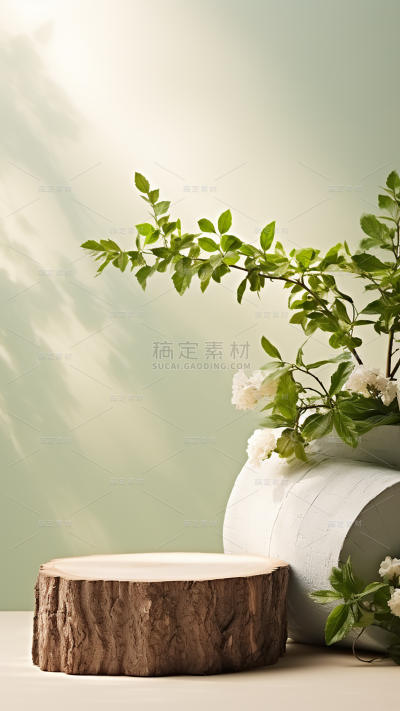 通用电商简约清新绿色系绿植花卉场景背景