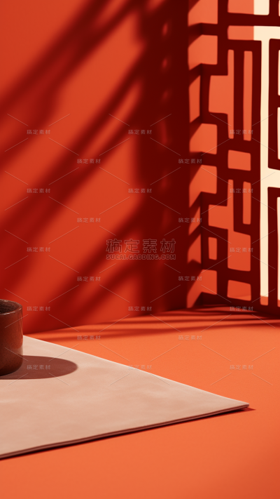 通用电商促销3D立体中国风中式室内光感场景背景图片素材