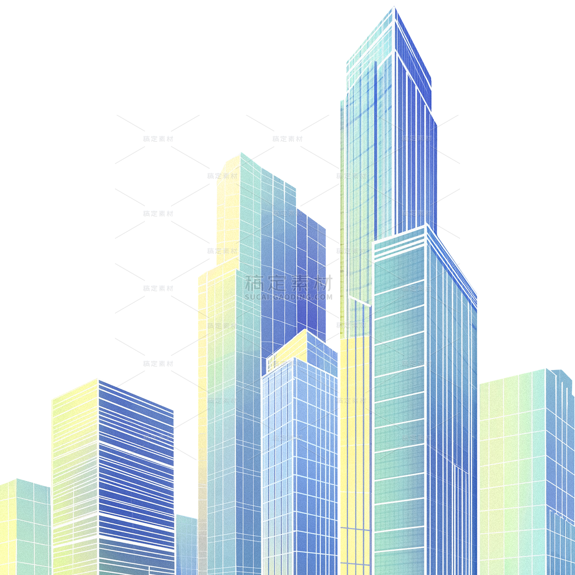 建筑系列通用炫彩肌理城市建筑群组合元素素材
