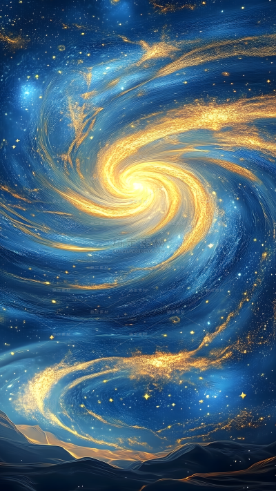 风光系列梦幻感蓝色鎏金星河星空