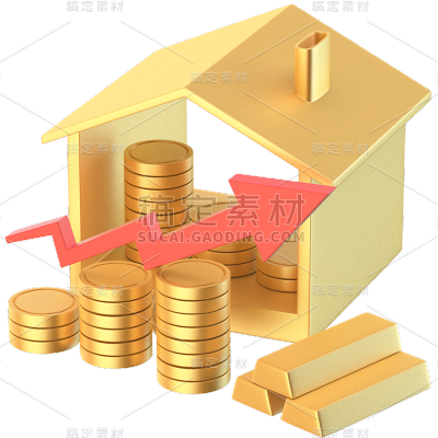 金融理财保险3D立体C4D金币组合元素