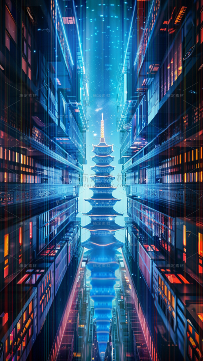 科技风系列科技城市-赛博朋克通用背景素材