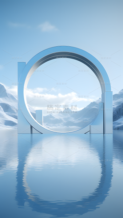 通用电商简约透明玻璃感蓝色水面展台场景背景