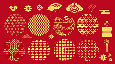常规内容-中国风新年金色传统元素组合