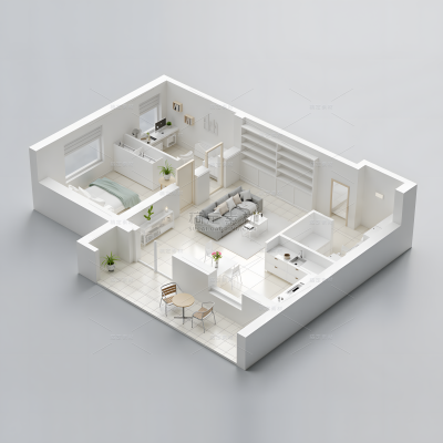 建筑系列3D立体感公寓室内布局效果展示图（td）