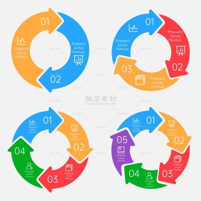 教育系列彩色圆形循环流程PPT图表组合元素（td）