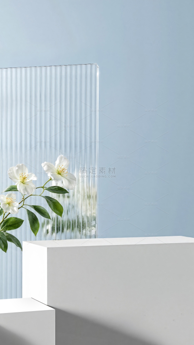 背景系列清新感条纹玻璃植物装饰台阶展台背景