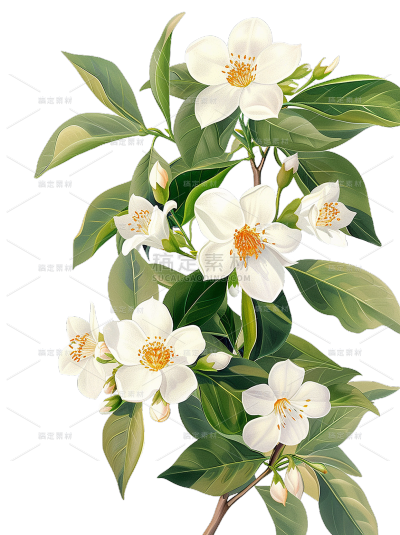 植物系列厚涂风茉莉花栀子花元素