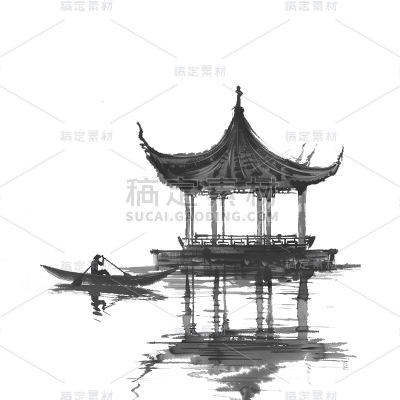 中国风通用水墨中式建筑组合元素素材