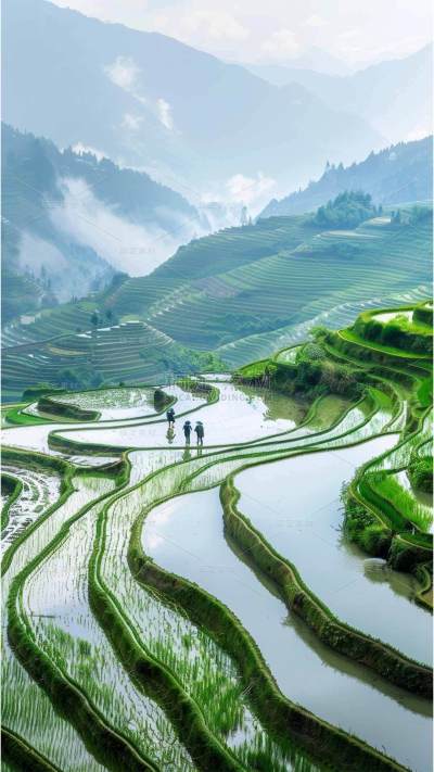谷雨通用实景写实风梯田稻田绿色背景图片素材