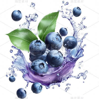 果蔬系列写实蓝莓和果汁水花贴纸