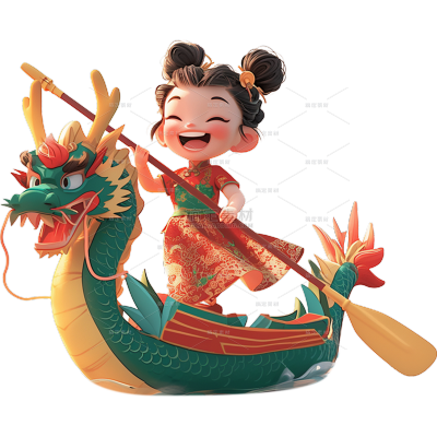 端午节通用龙舟3D场景人物贴纸元素素材