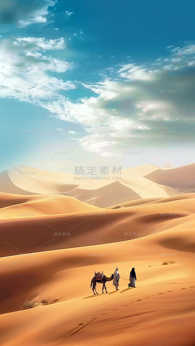 通用实景沙漠骆驼人物背景素材