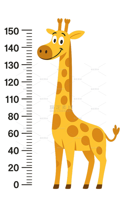 动物系列卡通长颈鹿量尺身高插画元素（td）