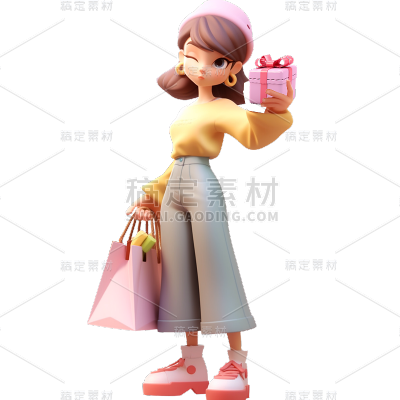 通用3D立体时尚感促销活动单人购物人物贴纸
