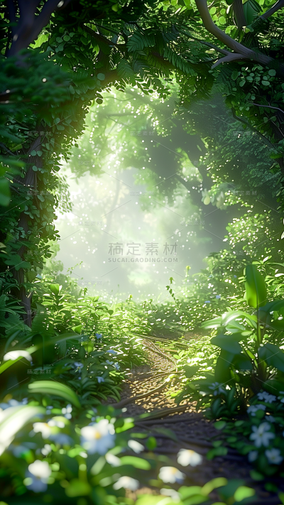 春天春季绿色森林植物场景背景