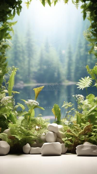 通用电商简约风绿植植物自然然静态场景背景