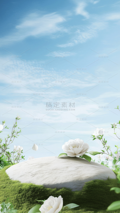 背景系列自然草木石头绿色展台背景