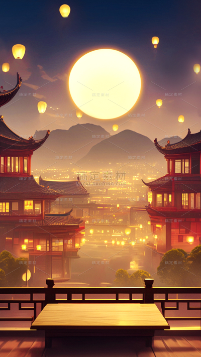 中秋节古风建筑展台背景