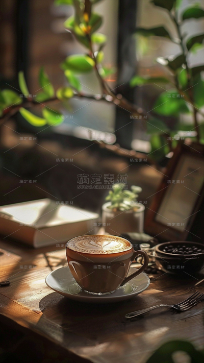 植物通用咖啡实景休闲场景背景图片素材