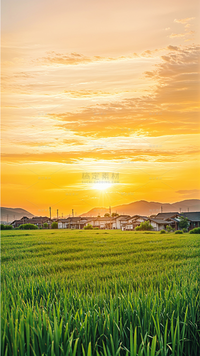 风光系列实景感落日下的乡村稻田背景