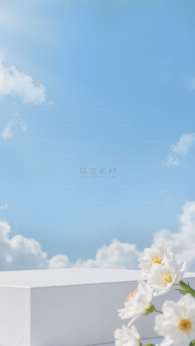 风光系列实景感太阳光下的蓝天白云展台