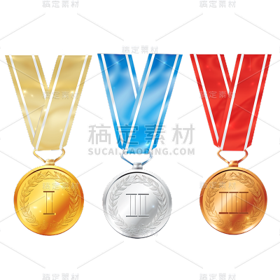 表彰系列平面插画前三名挂脖奖牌组合贴纸