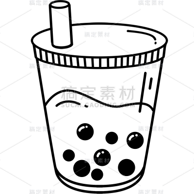 秋天通用物品手绘线描奶茶贴纸元素素材