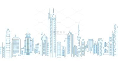 科技风系列科技感蓝色城市地平线建筑线条线稿元素