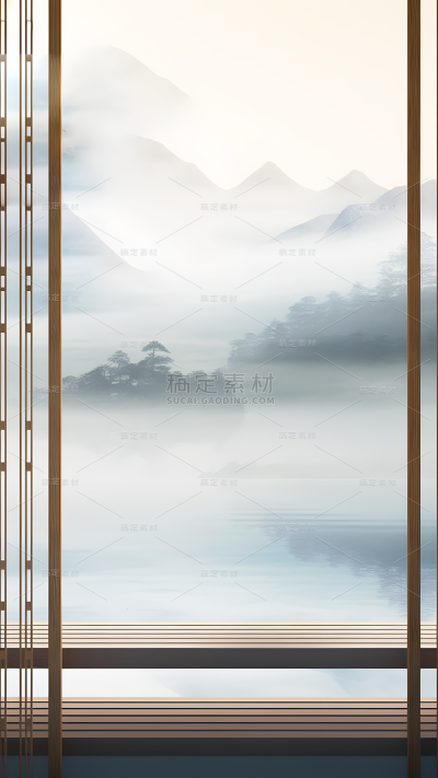 通用电商传统中国风中式自然山树场景背景