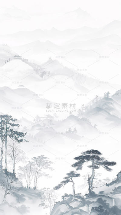 中国风通用墨色古风山水背景场景图片素材