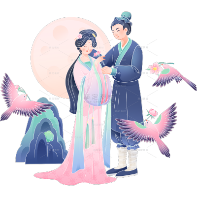中国风七夕情人节浪漫喜鹊古风贴纸