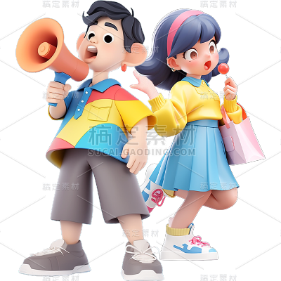 通用电商3D促销活动双人多人人物贴纸