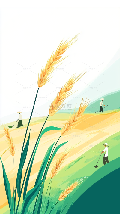 芒种清新感小麦田野插画背景