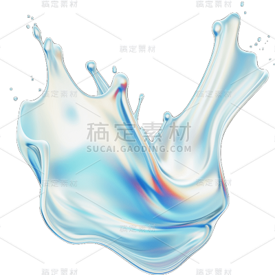 3D风格蓝色浪花贴纸