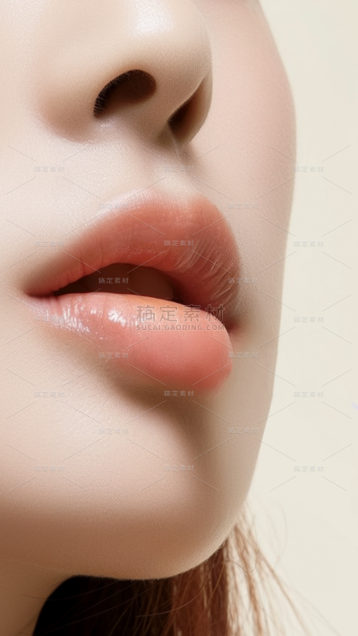 美妆系列实景感涂口红唇部特写