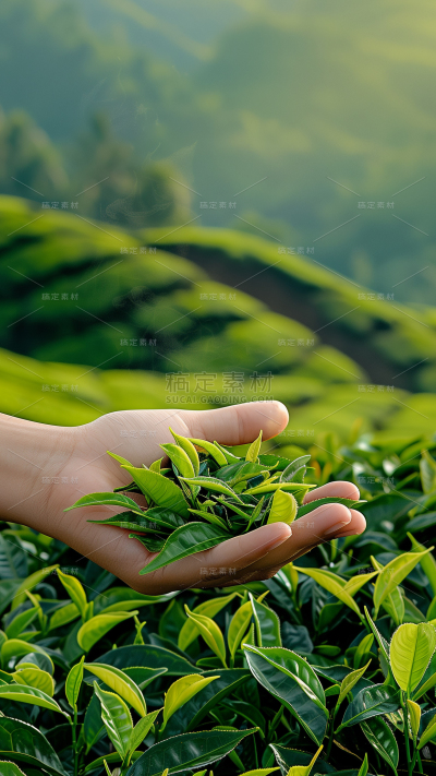 饮品系列手捧茶叶茶山背景图片
