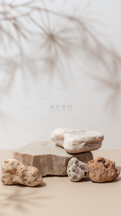 背景系列写实石头树枝光影展台背景（td）