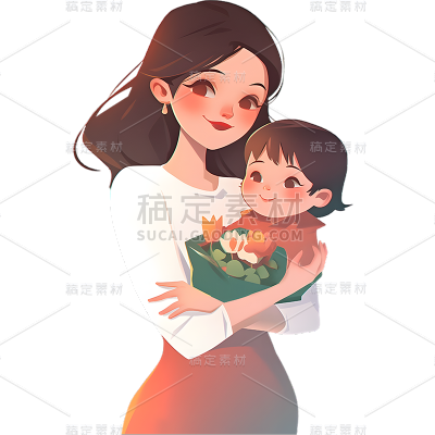 母亲节通用治愈温情母子人物元素素材