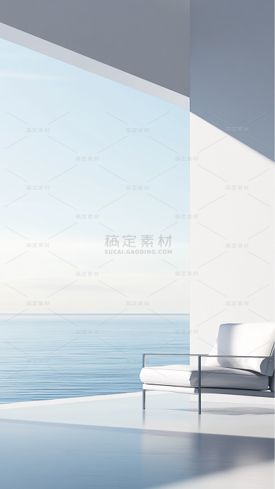 家居系列-通用-写实落地窗边一角+蓝天/海背景图片