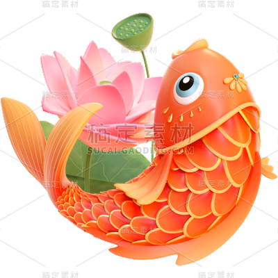 生产素材通用金属描边锦鲤3D动物贴纸元素素材