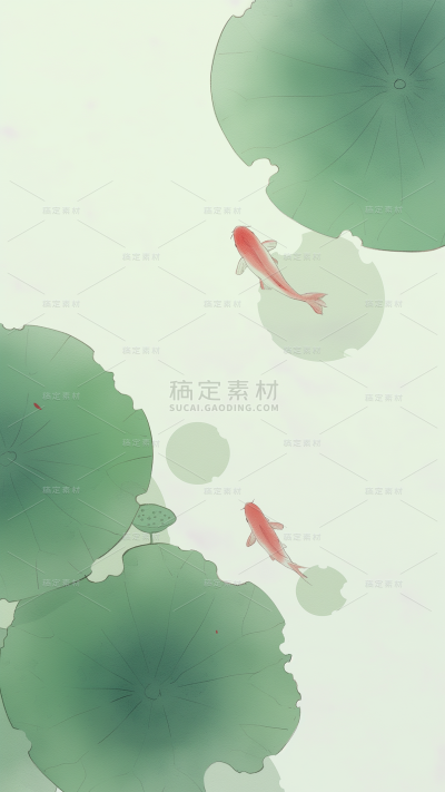夏日中国风-荷塘锦鲤水墨晕染淡彩背景图片