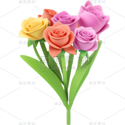 通用软3D风立体卡通感花束花环花元素素材