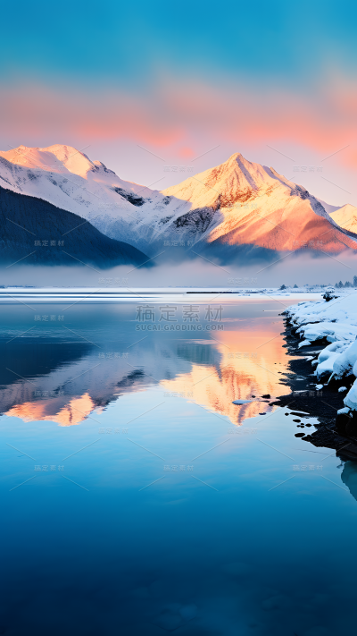 通用唯美自然山川湖水雪山日出风景背景