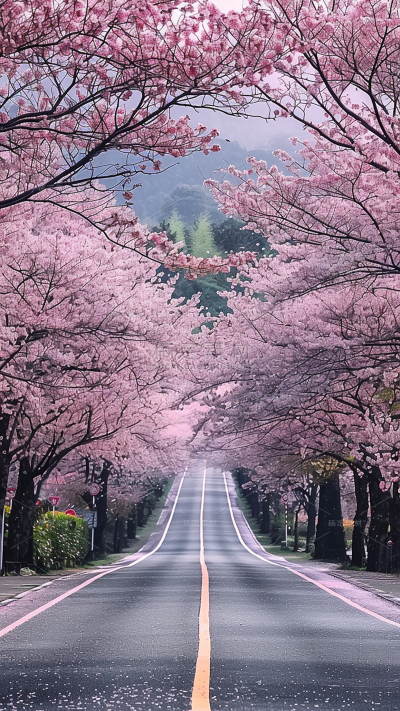 植物通用实景樱花大道场景背景图片素材