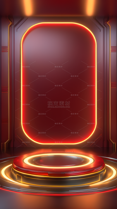 科技风系列电商促销红色金色立体展台背景
