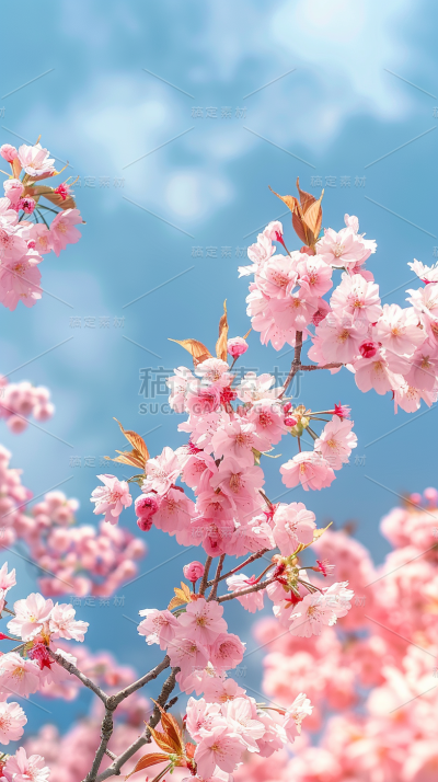 植物通用实景樱花天空仰拍场景背景图片素材