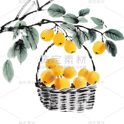 霜降通用水墨风枇杷元素贴纸