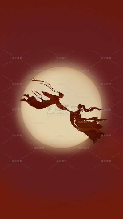 七夕情人节系列简约红色月亮人物剪影通用背景素材